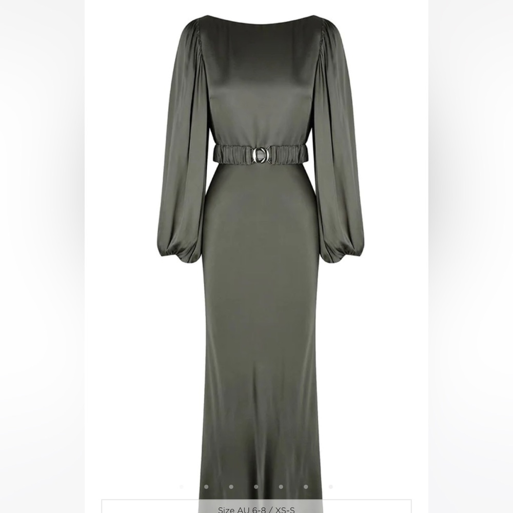 Shona Joy La Lune Balloon Sleeve Midi Dress in Olive